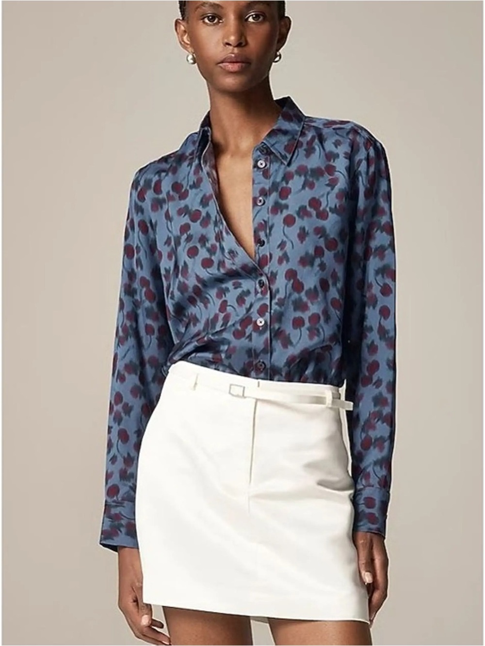 NWT J. Crew Small Drapey Button-Up Shirt in Cherry Print
